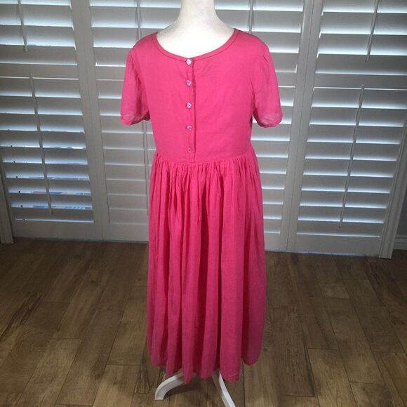 Vtg Real Comfort Chadwick 90s Bright Pink Rayon Cotton Dress 8P Embroidered 90s - Picture 4 of 12